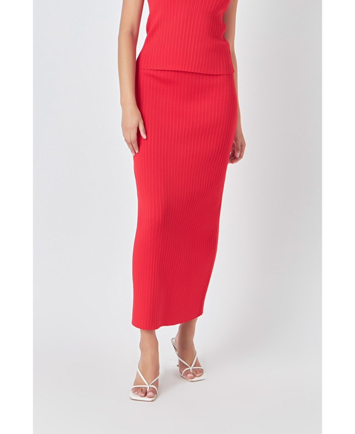 Women's Ribbed Slit Maxi Skirt - Red