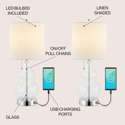 Cora Classic Retro Glass LED Table Lamp with USB Charging Port (Set of 2)
