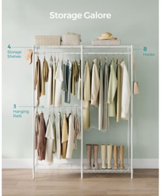 Metal Clothing Racks, Heavy-Duty Garment Rack with Adjustable Wire Shelves, Hanging Rods, Hooks
