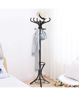 Wood Standing Hat Coat Rack with Umbrella Stand