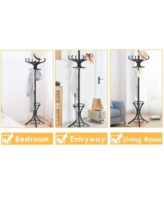 Wood Standing Hat Coat Rack with Umbrella Stand