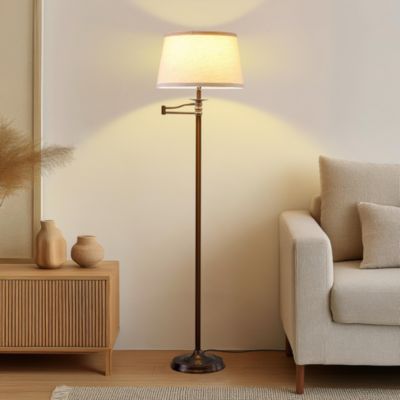 Caden 62" LED Modern Floor Lamp with Swing Arm & Drum Shade