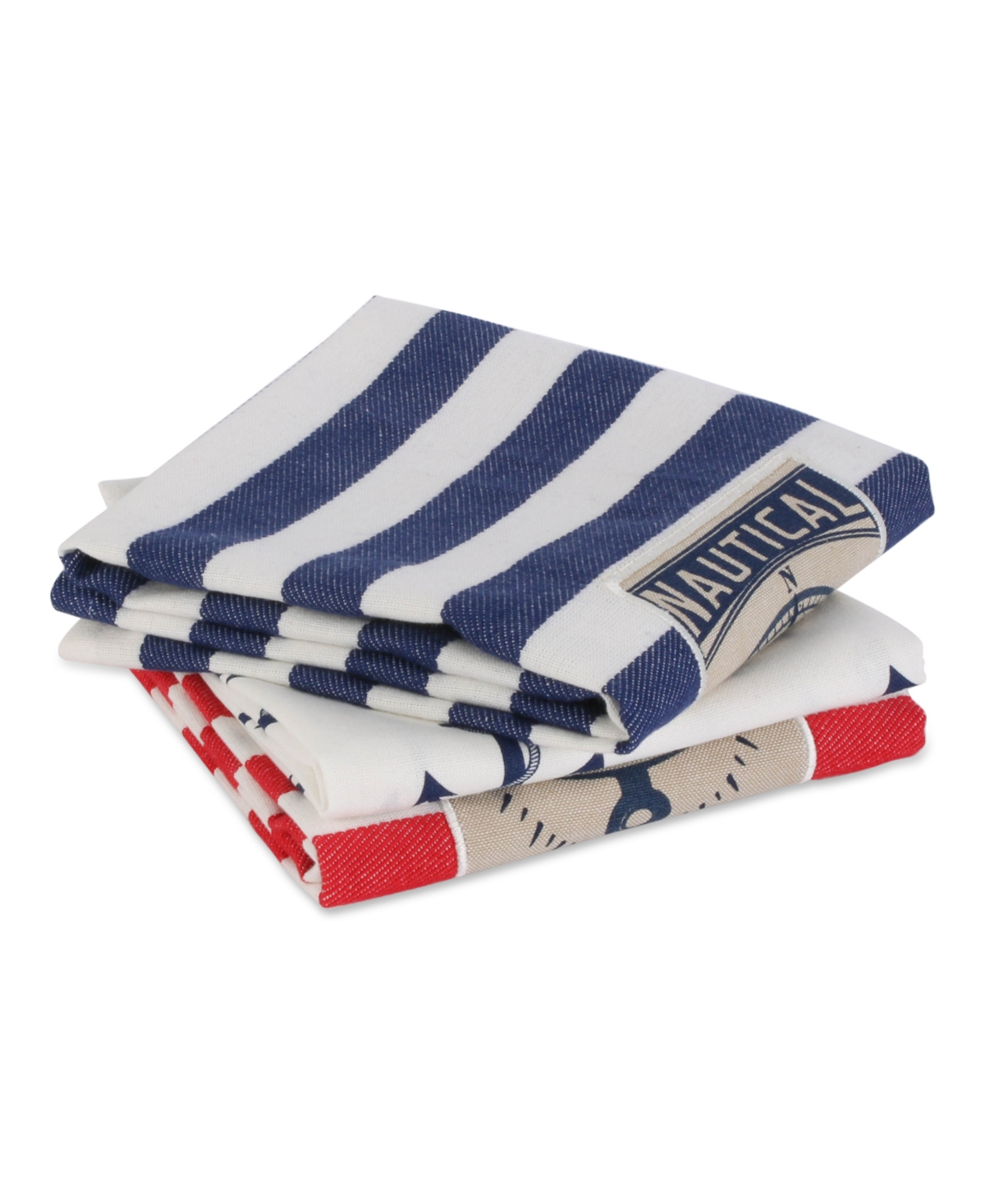 Design Imports Maritime Collection Kitchen Dishtowel Set, 18x28, Anchor Stripes, 3 Piece In Anchor Stripes