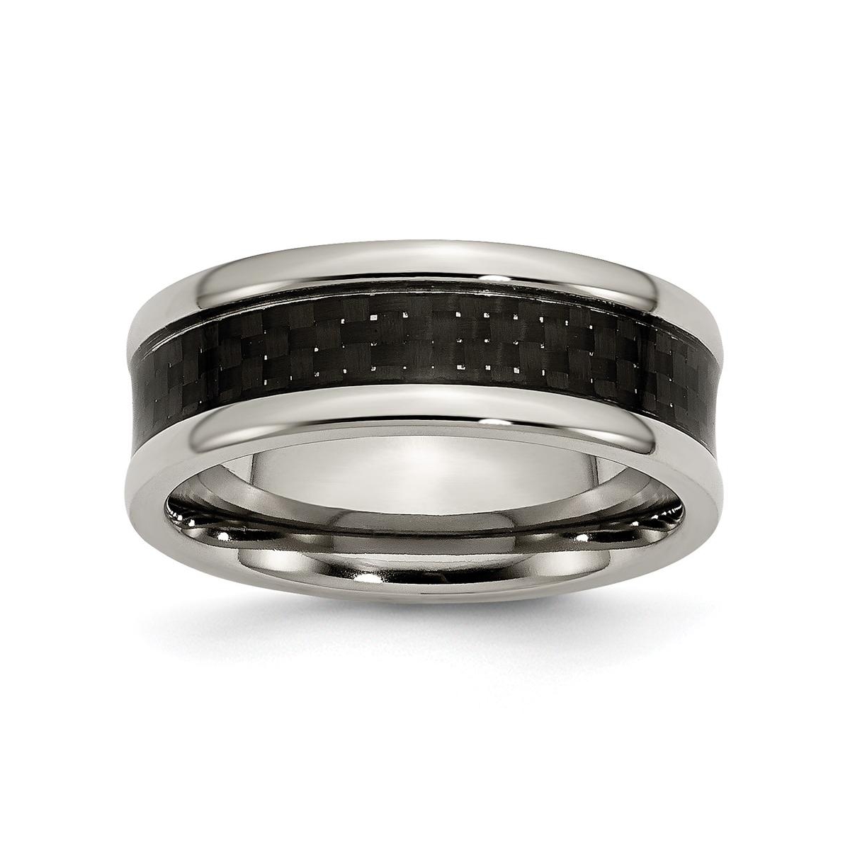 Titanium Black Carbon Fiber Inlay Wedding Band Ring - Black