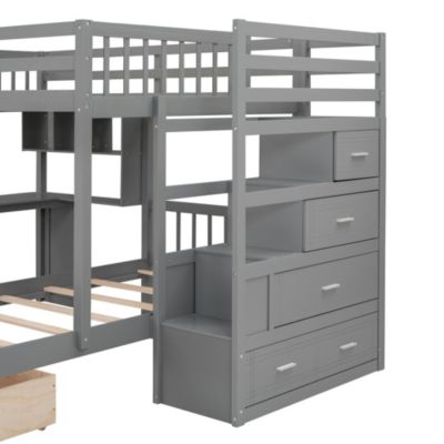 Full Over Twin Bunk Bed With Desk, Drawers And Shelves