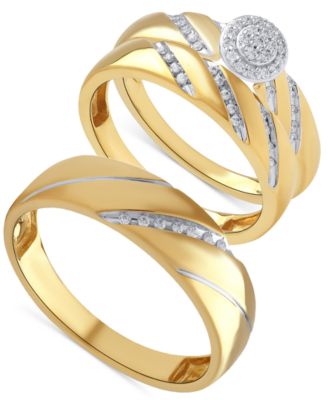 Diamond Halo Engagement Ring Set For Her Band For Him In 14k Gold