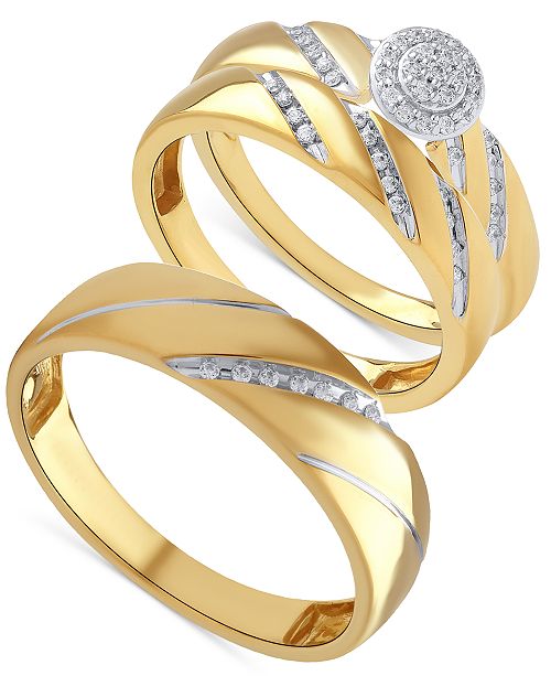 Macy S Beautiful Beginnings Diamond Accent Engagement Ring Set For Her And Band For Him In Sterling Silver And 14k Gold Reviews Rings Jewelry Watches Macy S
