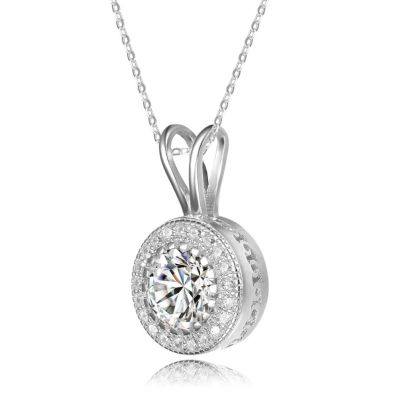 Classy Clear Cubic Zirconia Round Solitaire Pendant Necklace