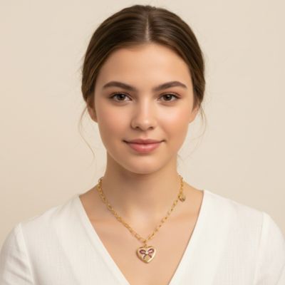 Teens Sterling Silver Charming CZ Bow-Tie heart Chain Necklace