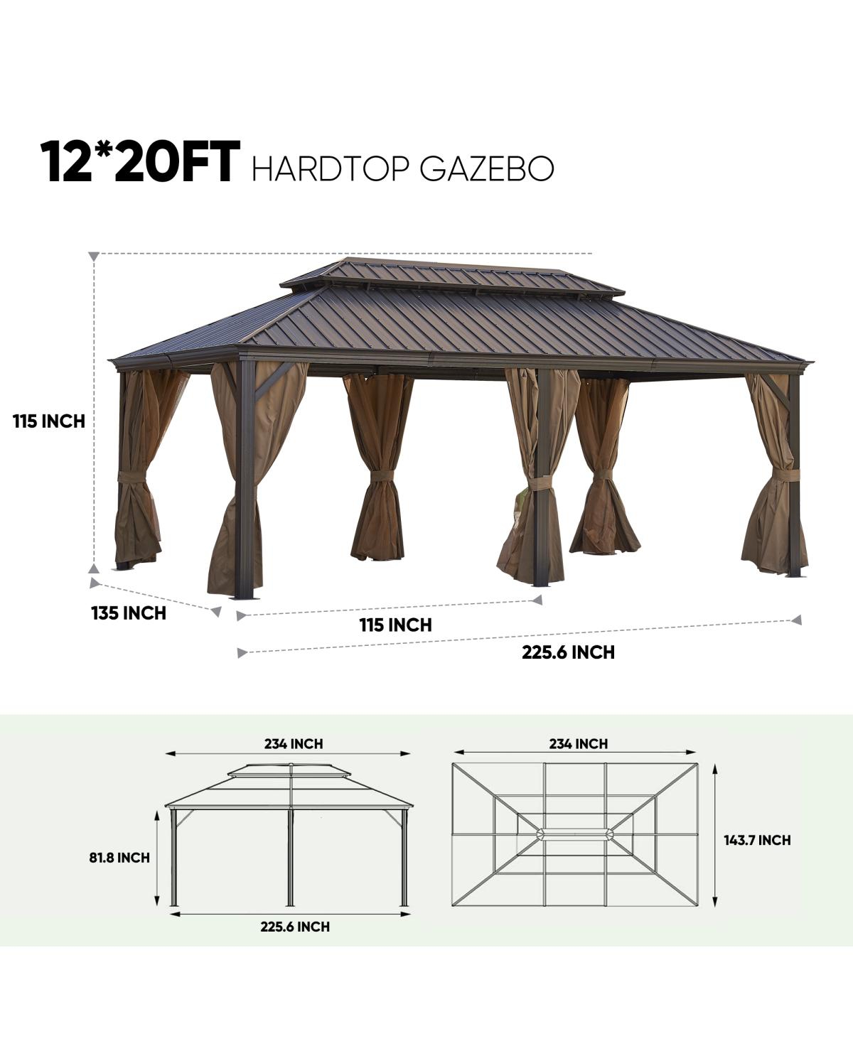 Streamdale Furniture 12x20FT patio gazebo, with steel canopy ,Outdoor Permanent Hardtop Gazebo Canopy for Patio, Garden, Backyard