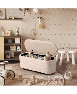 42" Wide Modern Upholstered Velvet Tufted Oval Storage Ottoman Bench