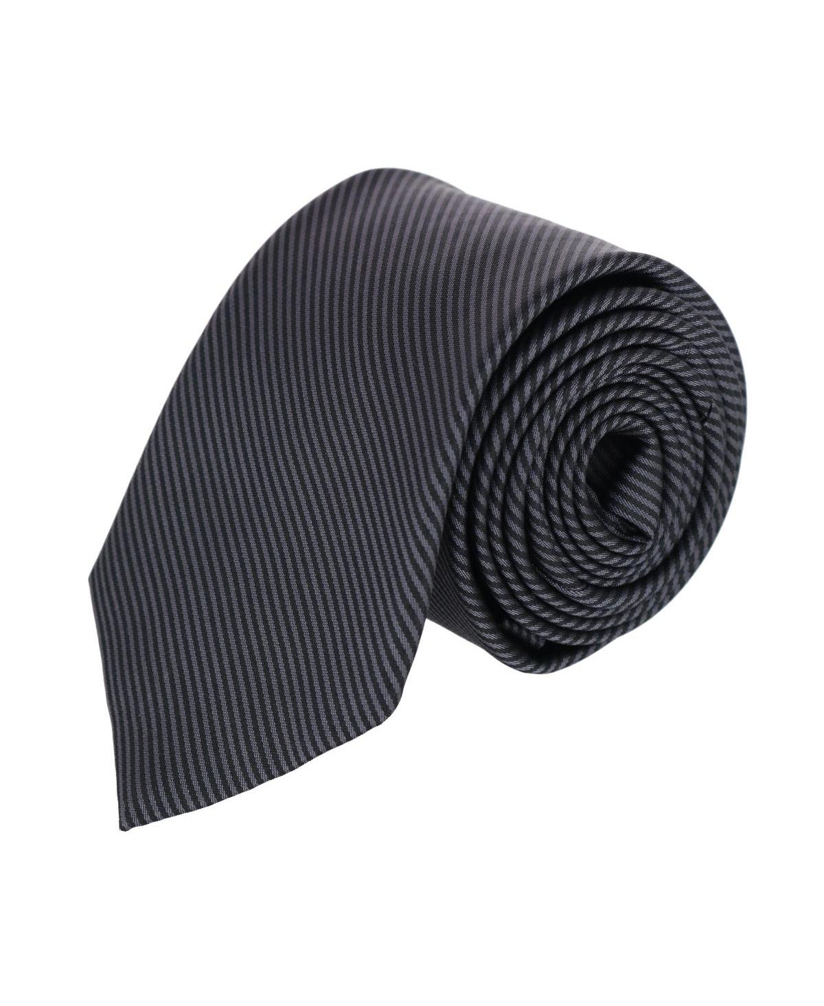 Big & Tall Leyton Diagonal Lined Tone on Tone Silk Necktie - Graphite