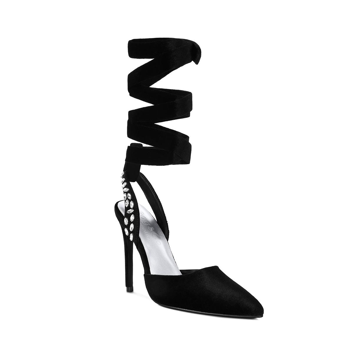 Wallis Black Diamante Embellished Tie Up Stiletto Sandals - Black