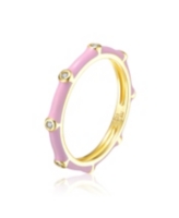 GiGiGirl 14k Yellow Gold Plated with Cubic Zirconia Pink Enamel Bamboo Kids/Teens Stacking Ring - Pink