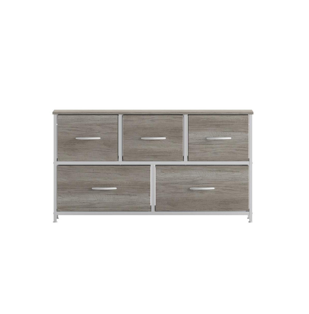 Emma+Oliver Marley 5 Drawer Storage Dresser With Cast Iron Frame, Wood Top, And Easy Pull Fabric Drawers With Wooden Handles -w