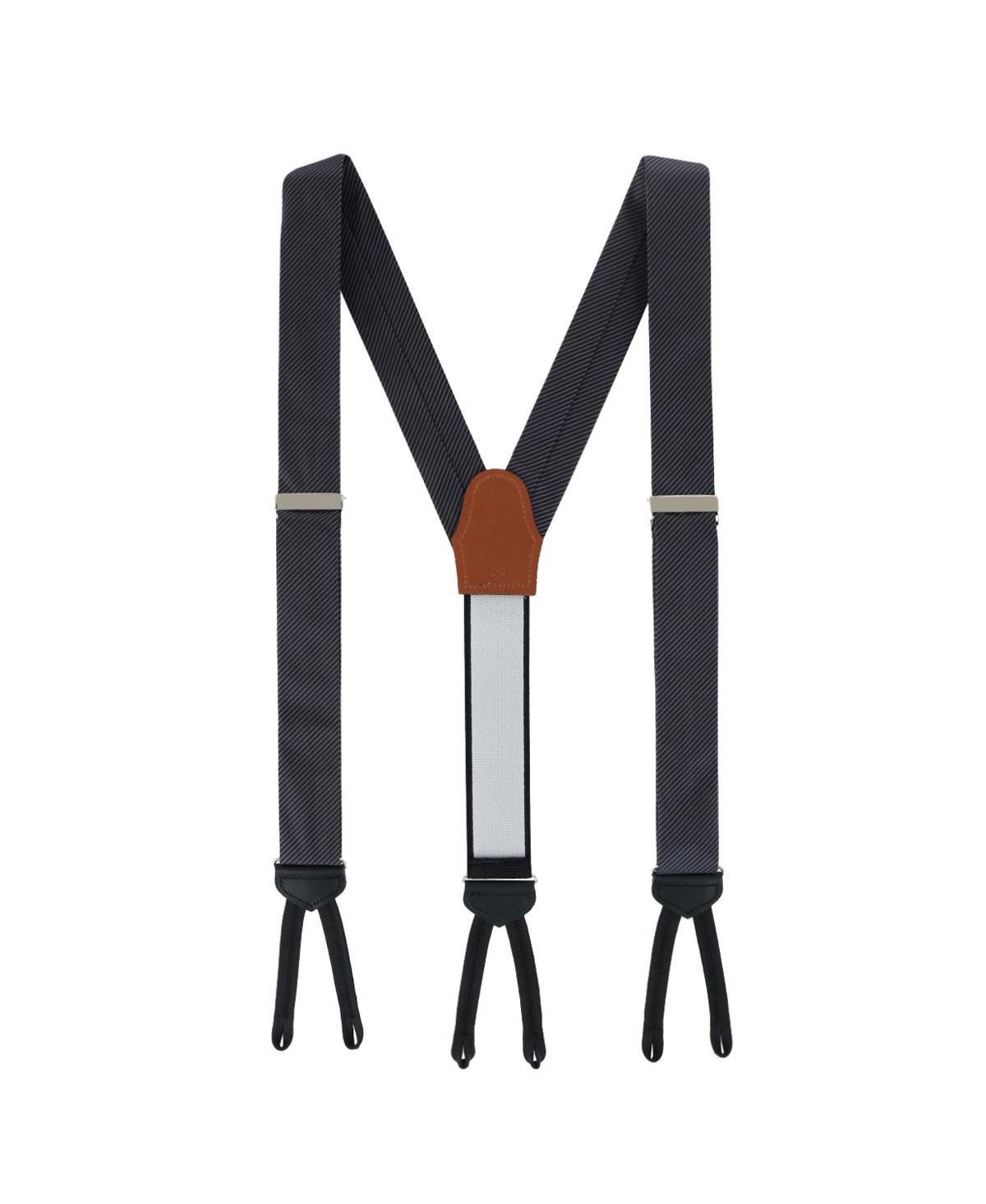 Men's Leyton Diagonal Lined Tone on Tone Silk Formal End Suspenders - Graphite
