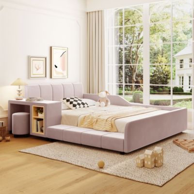 Velvet Upholstered Grounded Bed Set