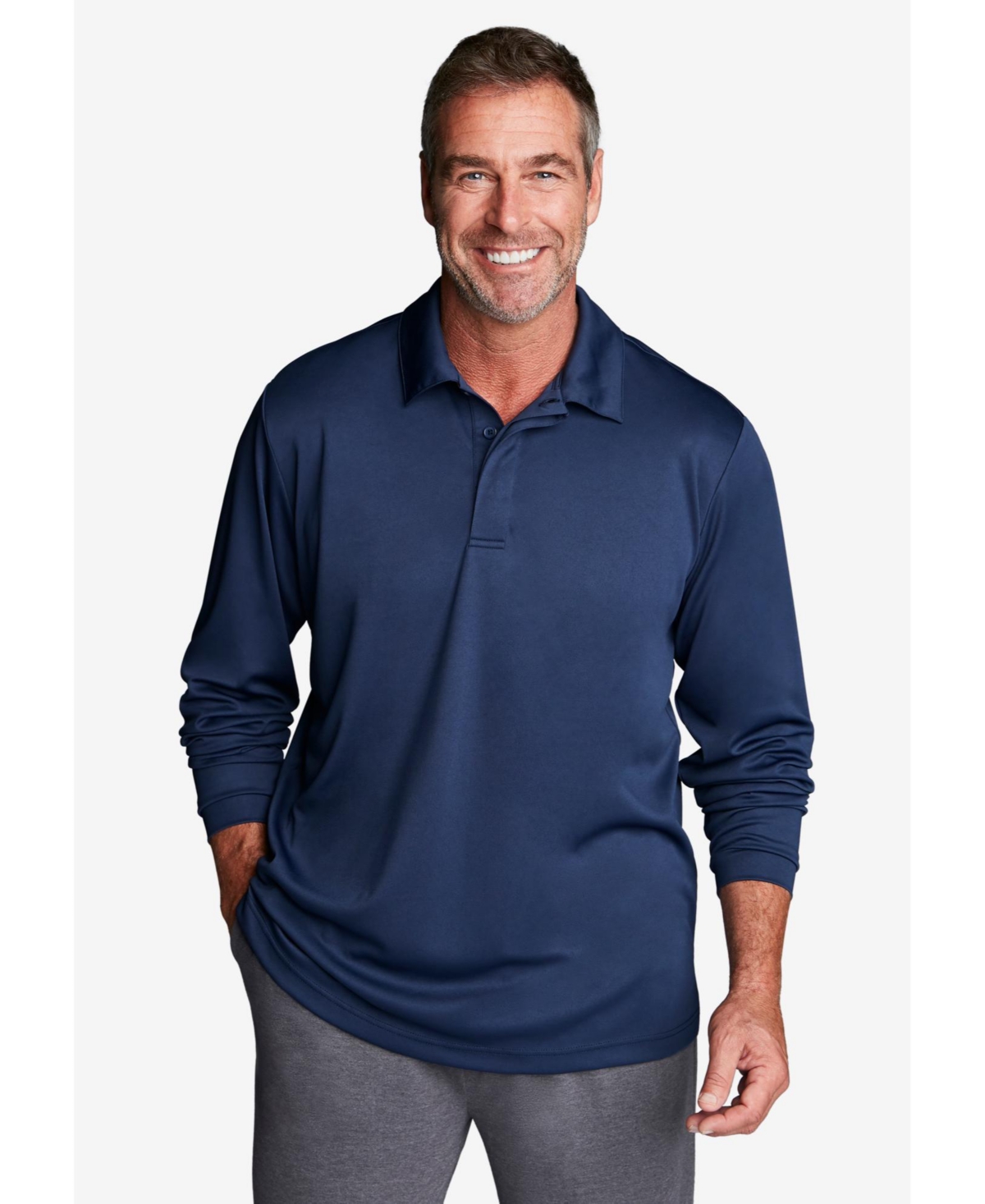 Big & Tall No Sweat Long Sleeve Polo - Charcoal