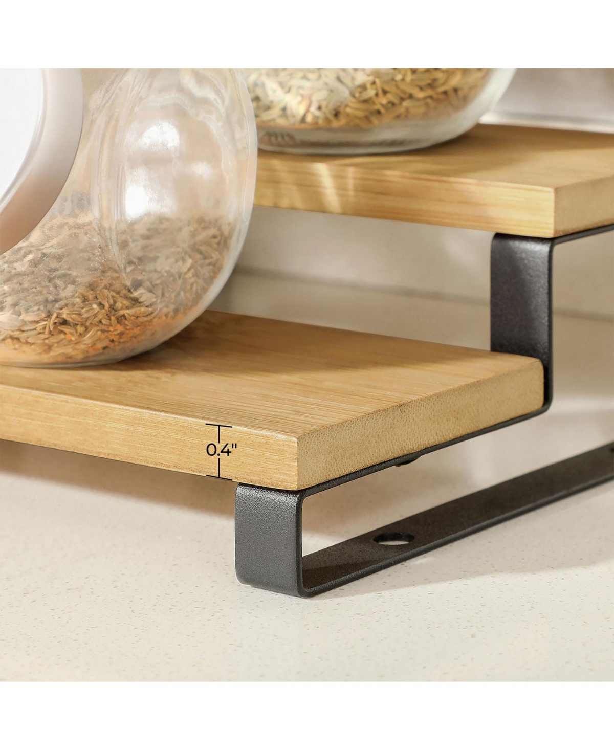 Slickblue Spice Rack, Set of 2 Cabinet Shelf Organizers, 3-Tier Extendable Spice Holder, Wicker, Stackable