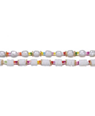 14k Yellow Gold Plated Multi Color Beads Necklace with Freshwater Pearls for Kids