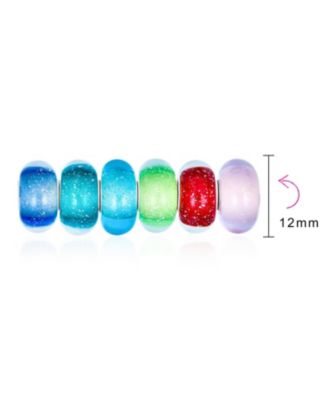 Set Of 6 Translucent Jewel Tones Murano Glass Bubble Charm Bead Spacer Sterling Silver Core Fits European Bracelet