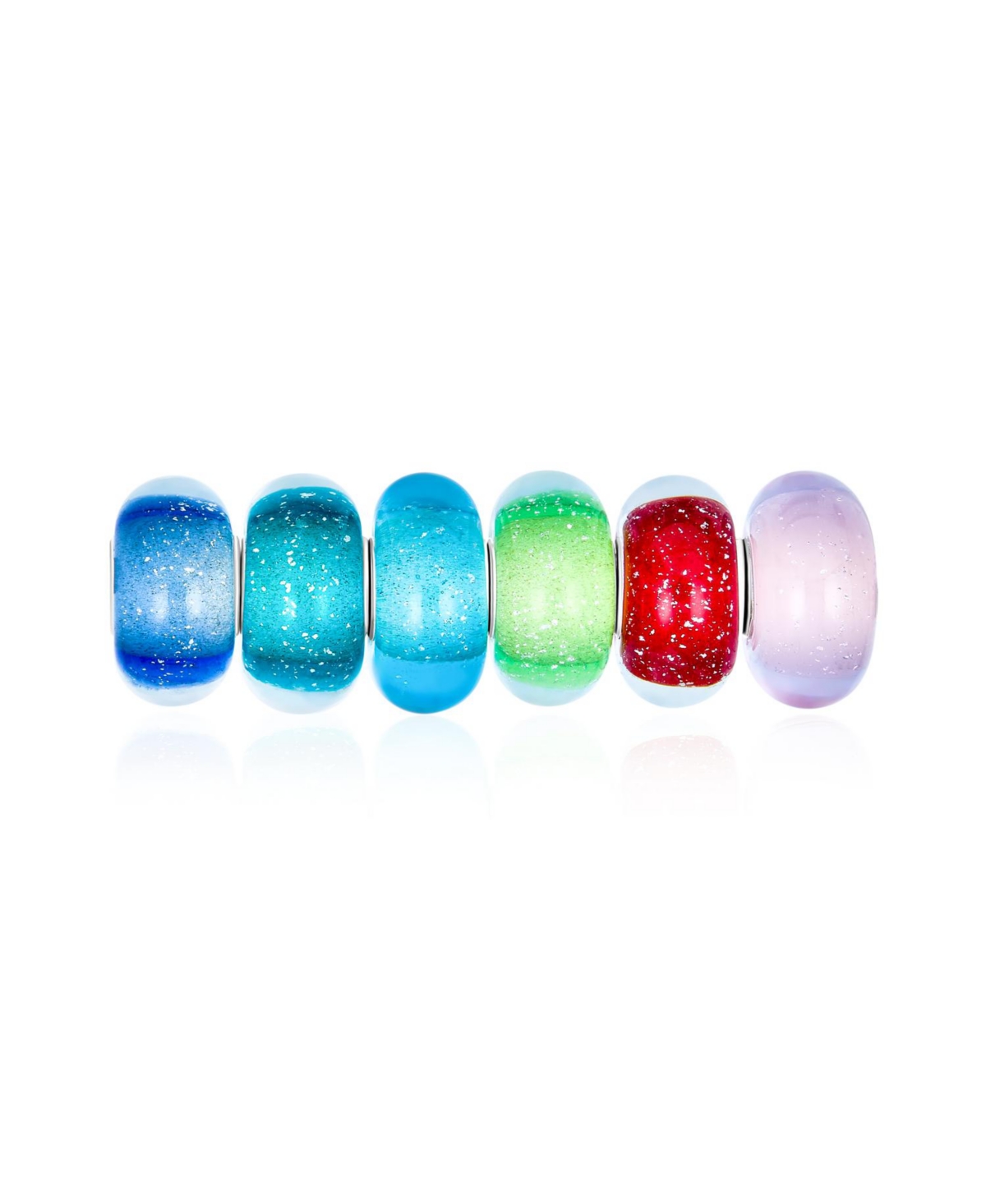 Multi Colors Mixed Set Of 6 Bundle .925 Sterling Silver Core Translucent Jewel Tones Murano Glass Bubble Charm Bead Spacer Fits European
