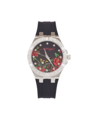 Ed Hardy Women's Quartz Matte Black Silicone Strap Analog Watch 38mm ...