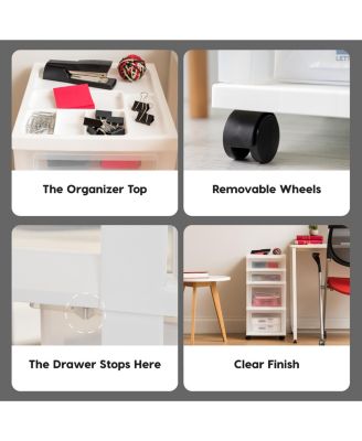 USA Craft Organizers and Storage, Rolling Storage Cart for Classroom Supplies, Storage Organizer for Art Supplies, Drawer Top Organizer for Small Parts, 4 Drawers White/Clear