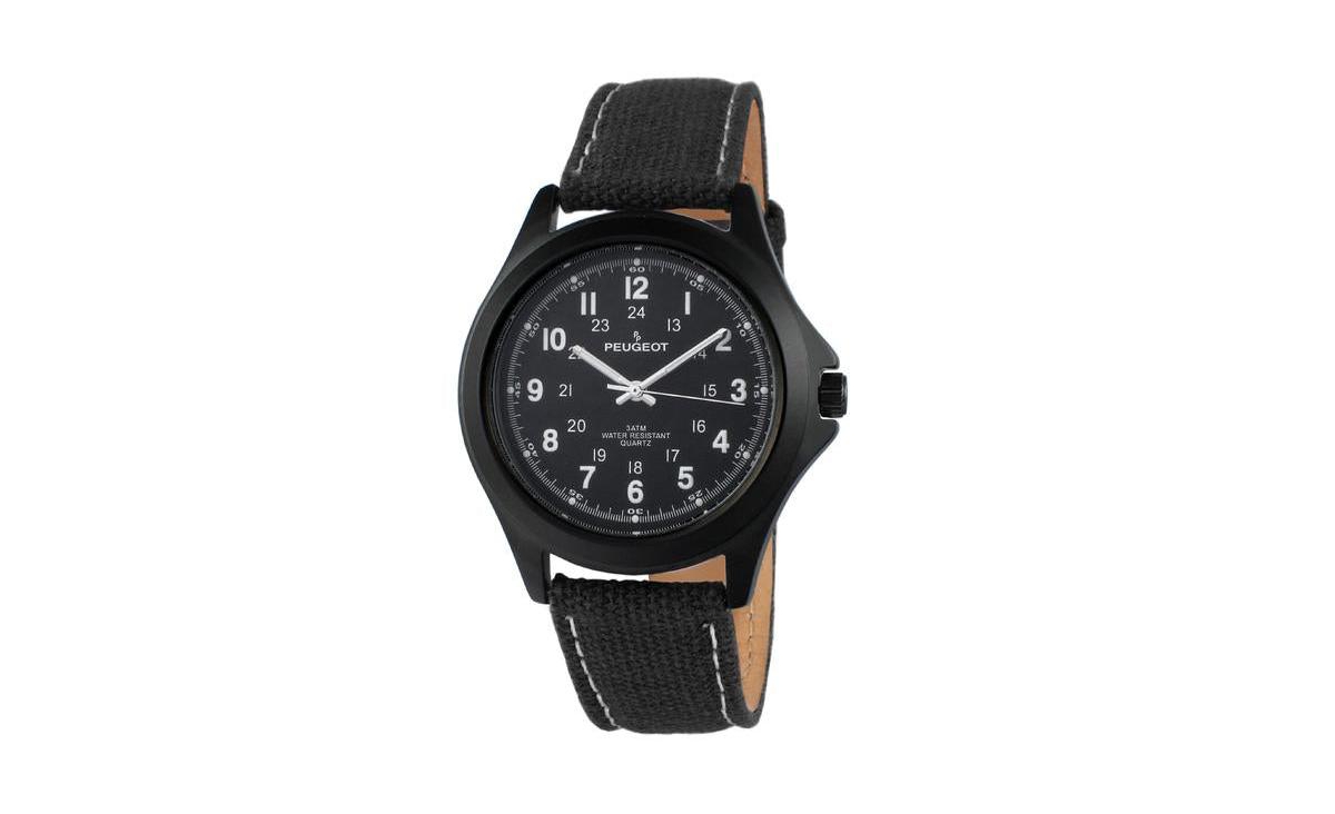 Men's 40mm Military Dial Sport Watch with Black Canvas Strap - Black