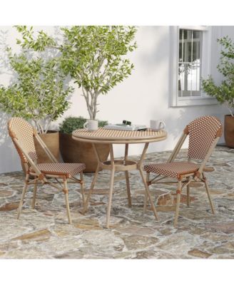 Mael Bistro Style Table With Glass Top, Textilene, 2 Stack Chairs, And Bamboo Finished Metal Frame For Indoor/Outdoor Use