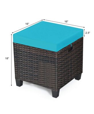 2 Pieces Patio Rattan Ottoman Seat with Removable Cushions