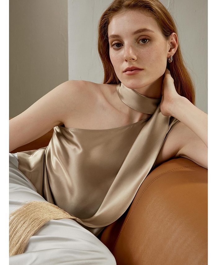 Women's Sleeveless Minimalist Silk Top - White
