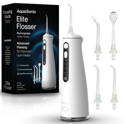AquaSonic Elite Flosser - Rechargeable Water Flosser with 4 Tips - Oral Irrigator with 4 Modes - Portable & Cordless - White