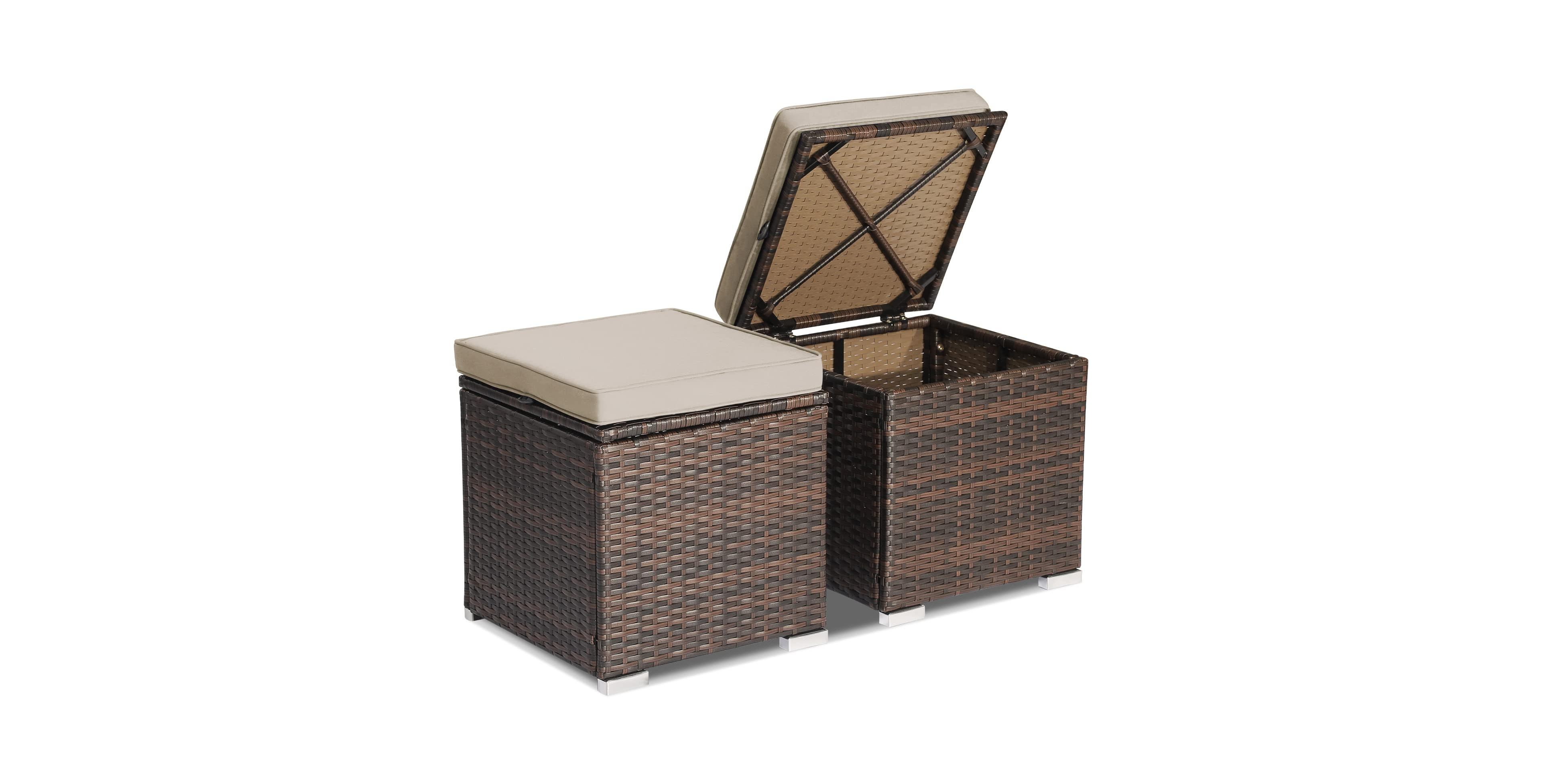 2 Pieces Patio Ottoman with Hidden Storage Space