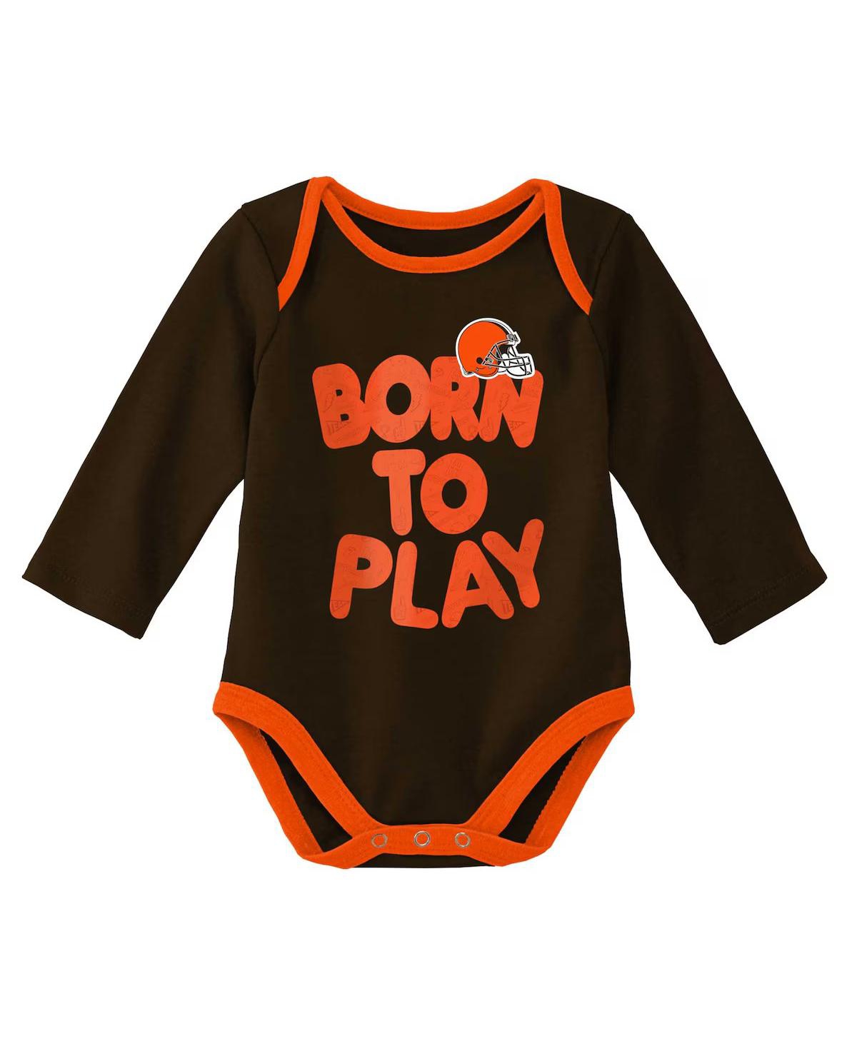 Newborn InfantHeathered Gray Cleveland Browns Born To Win Two-Pack Long Sleeve Bodysuit Set - Brown, Heather Gray