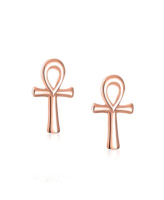 Minimalist Petite Delicate Religious Symbol of Life Egyptian Ankh Cross Stud Earrings 14k Gold 2.5 Microns Vermeil Sterling Silver
