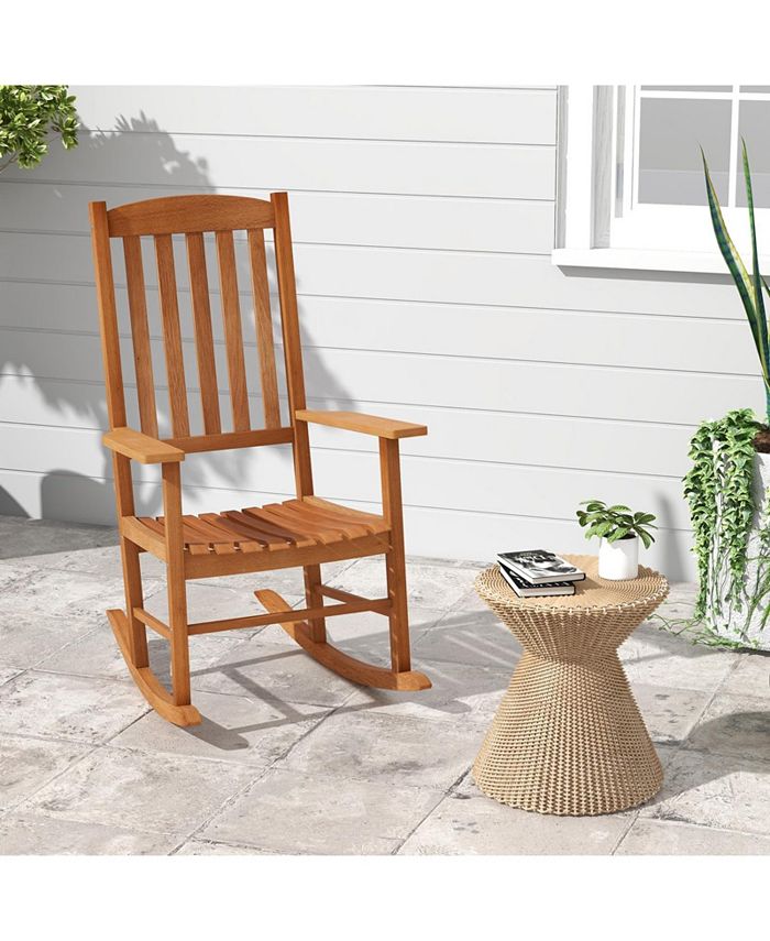 SUGIFT Eucalyptus Wood Rocker Chair with Stable and Safe Rocking Base ...