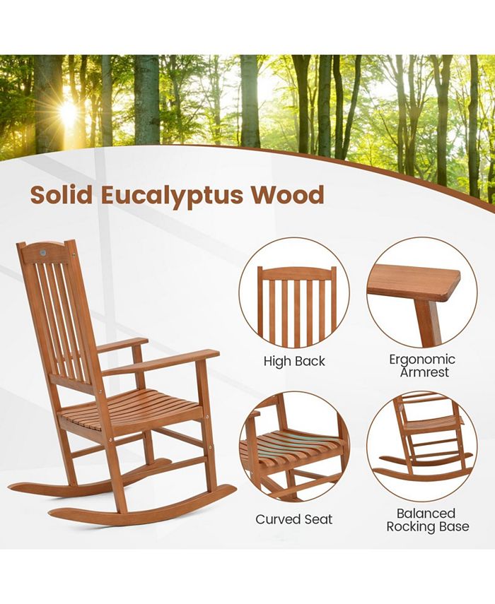 SUGIFT Eucalyptus Wood Rocker Chair with Stable and Safe Rocking Base ...