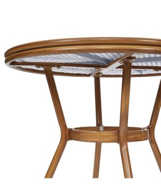 Celia Bistro Style Table With Glass Top, Pe Rattan, 2 Stack Chairs, And Bamboo Finished Metal Frame For Indoor/Outdoor Use