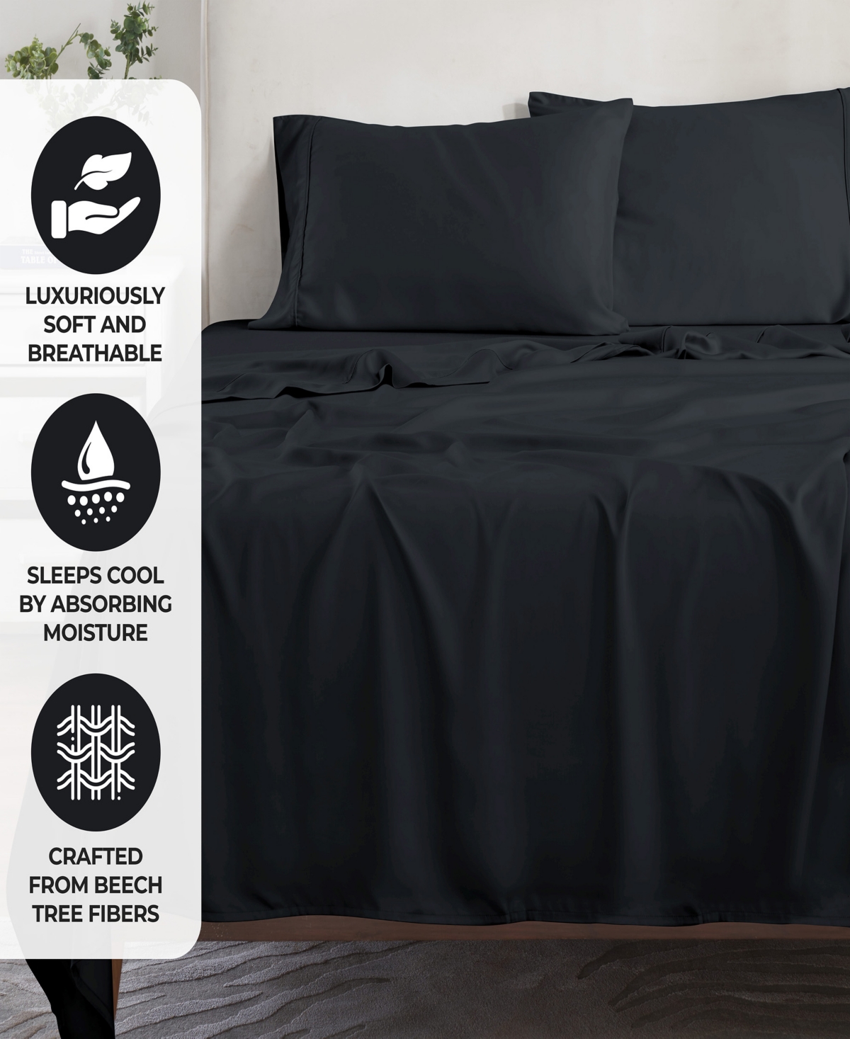 Superior Modal From Beechwood 300 Thread Count Lightweight Cooling Solid Deep Pocket Bed Sheet Set