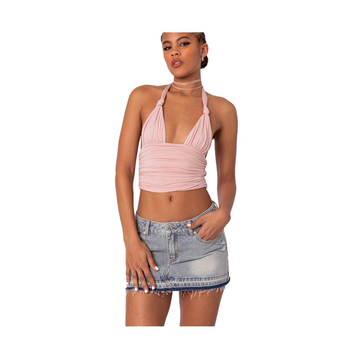 Women's Lillie Knotted Halter Top - Pink