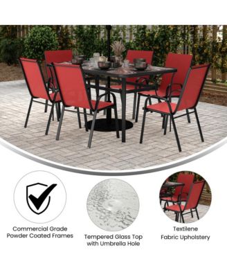 Bardwell 7 Piece Outdoor Dining Table Set For 6 With Glass-Top Patio Table And 6 Stack Chairs With Flex Comfort Material