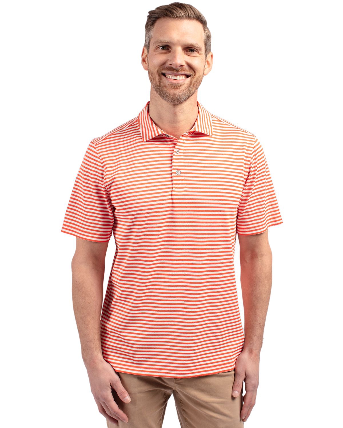 Big & Tall Virtue Eco Pique Stripe Recycled Polo Shirt - College orange