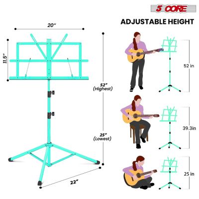 Music Stand Adjustable 57" Desktop Book Stands Sheet Holder All Metal Portable Bookstand