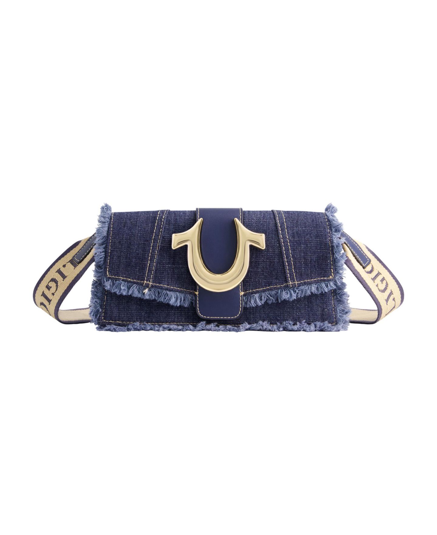 Женская сумка True Religion Frayed Denim Flap with Logo Strap, цвет: Джинсовый / Тёмный синий — фото 1