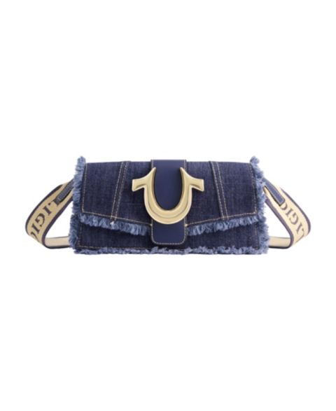 Женская сумка True Religion Frayed Denim Flap with Logo Strap, цвет: Джинсовый / Тёмный синий