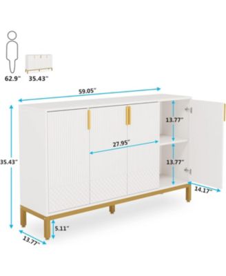 Luxury Buffet Cabinet with Storage, 59 Inch Kitchen Sideboard Cabinet with 4 Doors, Coffee Bar Cabinet Storage Cabinet for Dining Room, Living Room, White and Gold