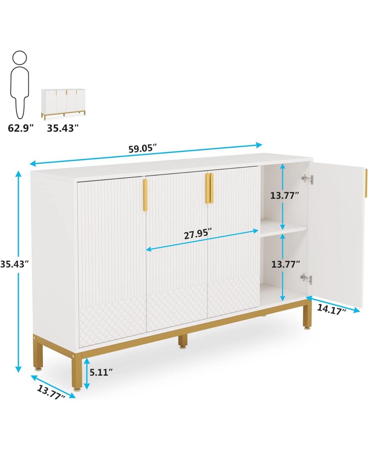 Tribesigns Luxury Buffet Cabinet with Storage, Kitchen Sideboard Cabinet with 4 Doors, Coffee Bar Cabinet Storage Cabinet for Dining Room, Liv