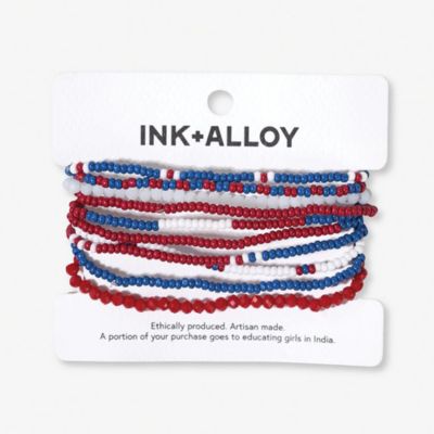 Ink + Alloy Sage 10 Stranded Beaded Stackable Stretch Bracelets - Red, White,  Blue