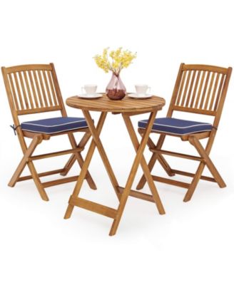 3 Pieces Patio Folding Bistro Set with Padded Cushion and Round Coffee Table